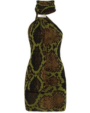 The Attico Snake-print Halterneck Mini Dress - グリーン