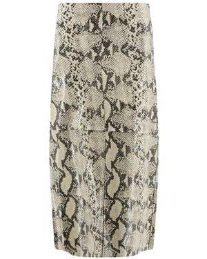 Alysi Python-Print Leather Midi Skirt - White
