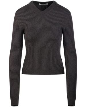Lisa Yang Marguerite Ribbed-Knit V-Neck Jumper - Black