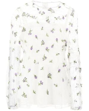 Anna Sui Sheer Floral-Embroidered Blouse - White