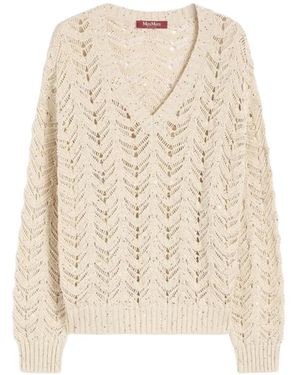 Max Mara Openwork V-Neck Top - Natural
