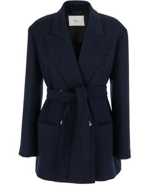 Tela Belted Double-Breasted Blazer - Blue
