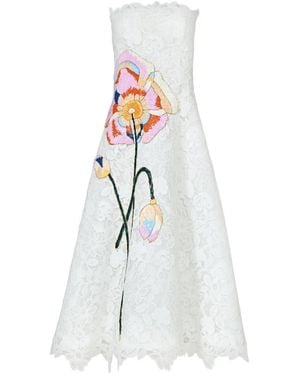Costarellos Marina Floral-Appliqué Lace Midi Gown - White