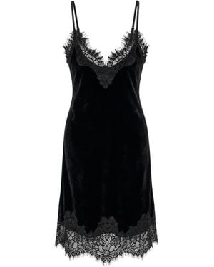 Gold Hawk Velvet Lace-Trim Slip Dress - Black