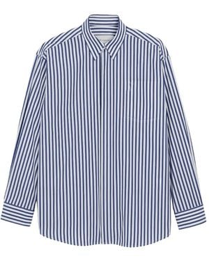 Ami Paris Striped-Print Chest-Pocket Shirt - Blue