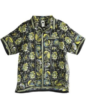 vowels Floral-Print Short-Sleeve Scarf Shirt - Green