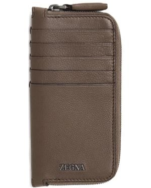 ZEGNA Cartera con cremallera en el contorno - Marrón