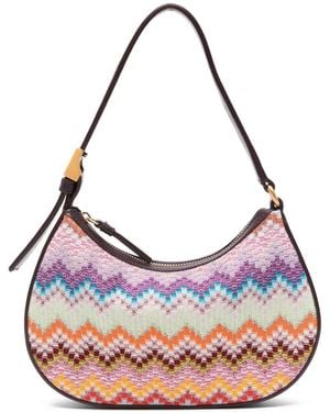 Missoni Mini Zigzag-Knit Leather-Trim Shoulder Bag - Pink