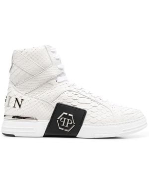 Philipp Plein Snakeskin-Effect High-Top Trainers - White