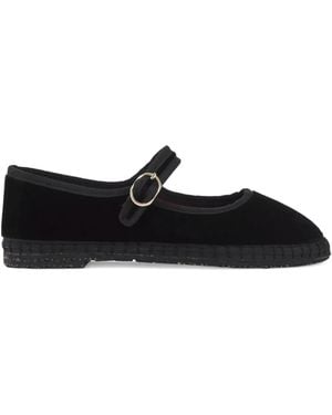 Flabelus Antonia Velvet Buckle Ballet Flats - Black