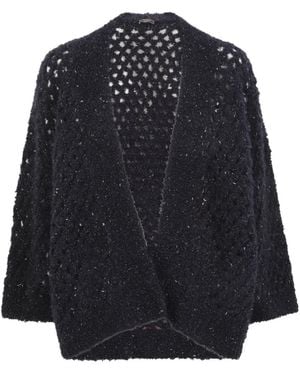Peserico Cardigan En Maille Ajourée À Ornements En Sequins - Bleu