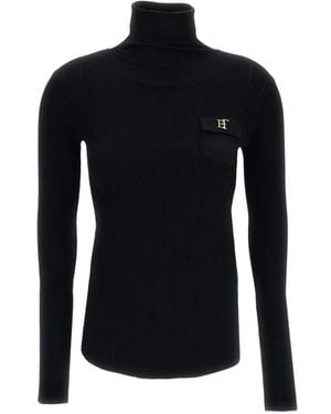 Elisabetta Franchi Ribbed-Knit Logo-Plaque Sweater - Black