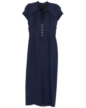 Alessandra Rich Star-Print Tie-Neck Midi Dress - Blue