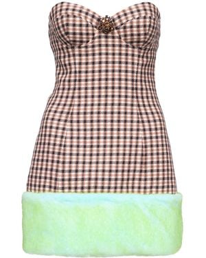 Area Check-Print Bandeau Minidress - Red