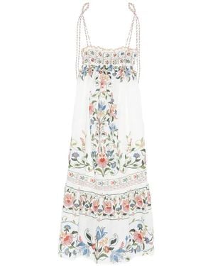 FARM Rio Florart Strapless Tiered Midi Dress | Lyst
