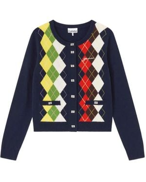 Ganni Argyle Print Cardigan - Blue
