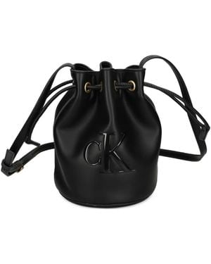 Calvin Klein Small Logo-Plaque Bucket Bag - Black