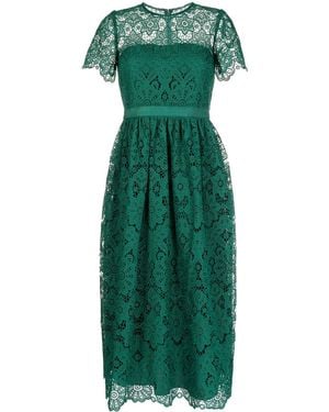 Self-Portrait Lace-Pattern Midi Dress - Green