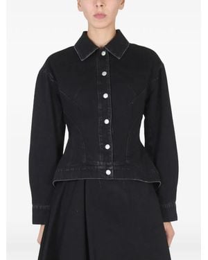 McQueen Denim Jack Met Puntige Kraag - Zwart