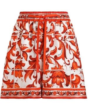 Dolce & Gabbana Majolica-Print Silk Bermuda - Red