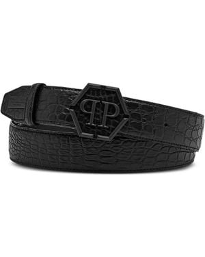 Philipp Plein Cintura Con Effetto Coccodrillo - Nero