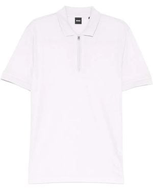 BOSS Front Zip-Fastening Polo Shirt - White