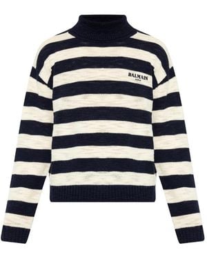 Balmain Wool Turtleneck With Striped Pattern - Blue
