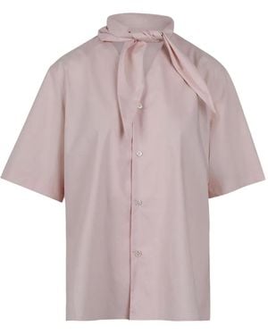 Plan C Scarf-Embellished Shirt - Pink