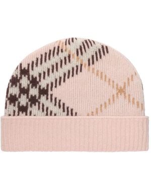 Burberry Check Cashmere-Blend Beanie - Pink