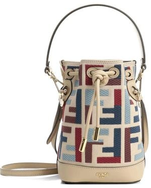 Fendi Mon Tresor Ff-Embroidered Bucket Bag - White