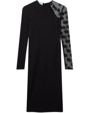 Stella McCartney Polka-Dot Mesh-Panel Midi Dress - Black