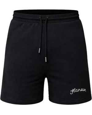 flâneur Drawstring Logo-Embroidered Shorts - Black