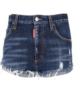 DSquared² Distressed Frayed-Hem Shorts - Blue