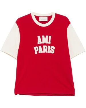Ami Paris T-Shirt Colour Block À Logo Imprimé - Red