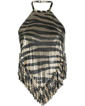 Rabanne Metallic-Effect Zebra-Print Top - Grey