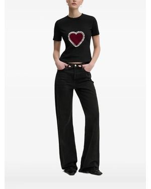Never Fully Dressed Velvet-heart Embellished T-shirt - Black