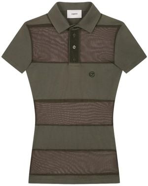 Coperni Sheer Striped Button Polo Shirt - Green