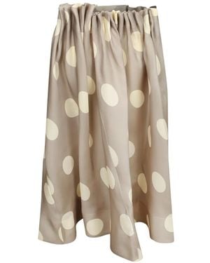 KHAITE Polka-Dot Gathered Midi Skirt - Natural