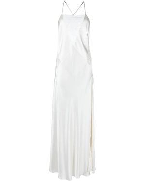 Michelle Mason Lace-Inset Gown Long Sleeveless Dress - White