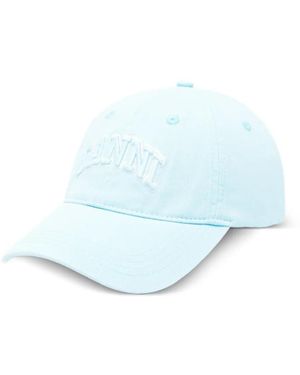 Ganni Cappello Con Logo Ricamato - Blu