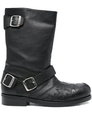 STEFAN COOKE Star Grainy Leather Biker Boots - Black