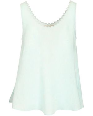 forte_forte Scalloped-Edge Embroidered Top - Blue