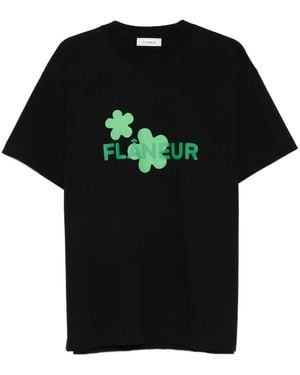 flâneur Flower-Print Cotton T-Shirt - Black