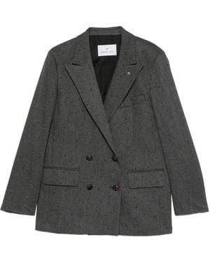 Manuel Ritz Double-Breasted Chevron-Weave Blazer - Black