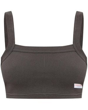 Alexander Wang Waffle-Knit Logo-Patch Crop Top - Grey
