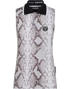 Philipp Plein Snakeskin-Print Sleeveless Polo Shirt - Grey