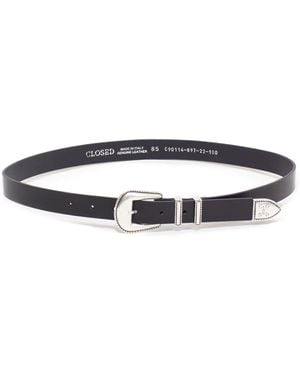 Closed Buckle Leather Belt - White