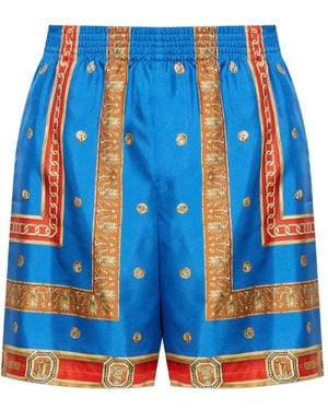 Versace Baroque-Print Silk Shorts - Blue