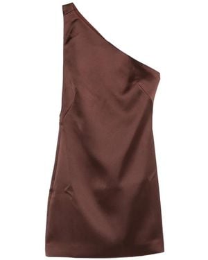 Self-Portrait One-Shoulder Satin Mini Dress - Brown