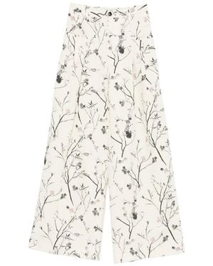 White Sand Floral-Print Wide-Leg Pants - White